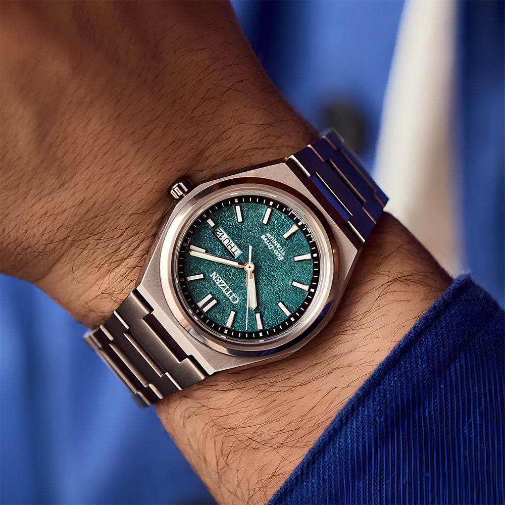 Citizen Zenshin Eco-Drive Super Titanium Green Dial Watch  | AW0130-85X