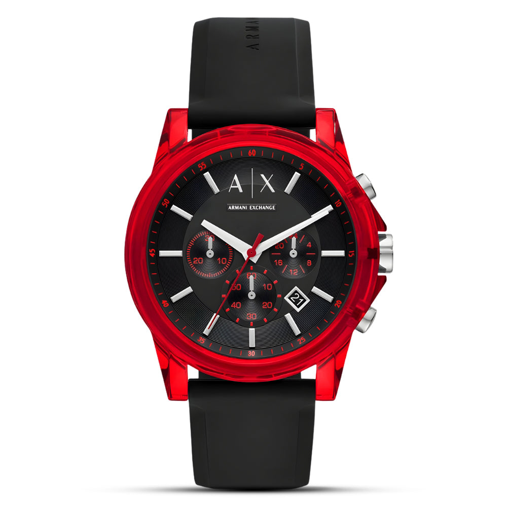 Armani Exchange Chronograph Black Dial Silicone Band Men's Watch AX1338