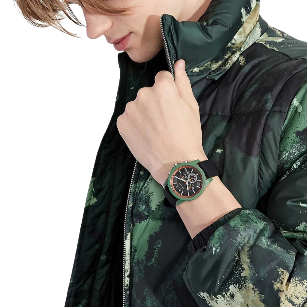 Armani Exchange Chronograph Black Dial Silicone Band Men's Watch AX1348