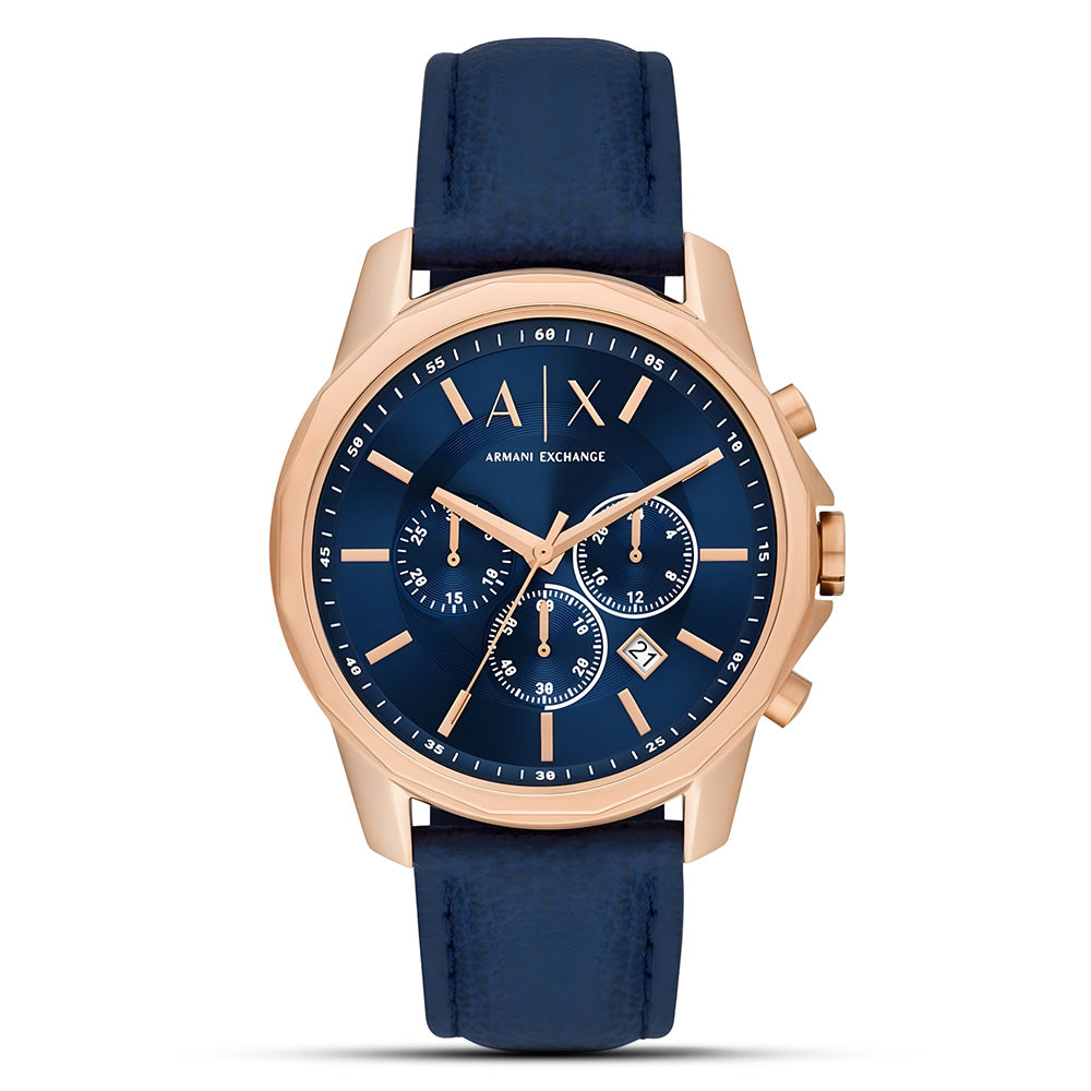 Armani Exchange Blue Chronograph Leather Strap Watch AX1723