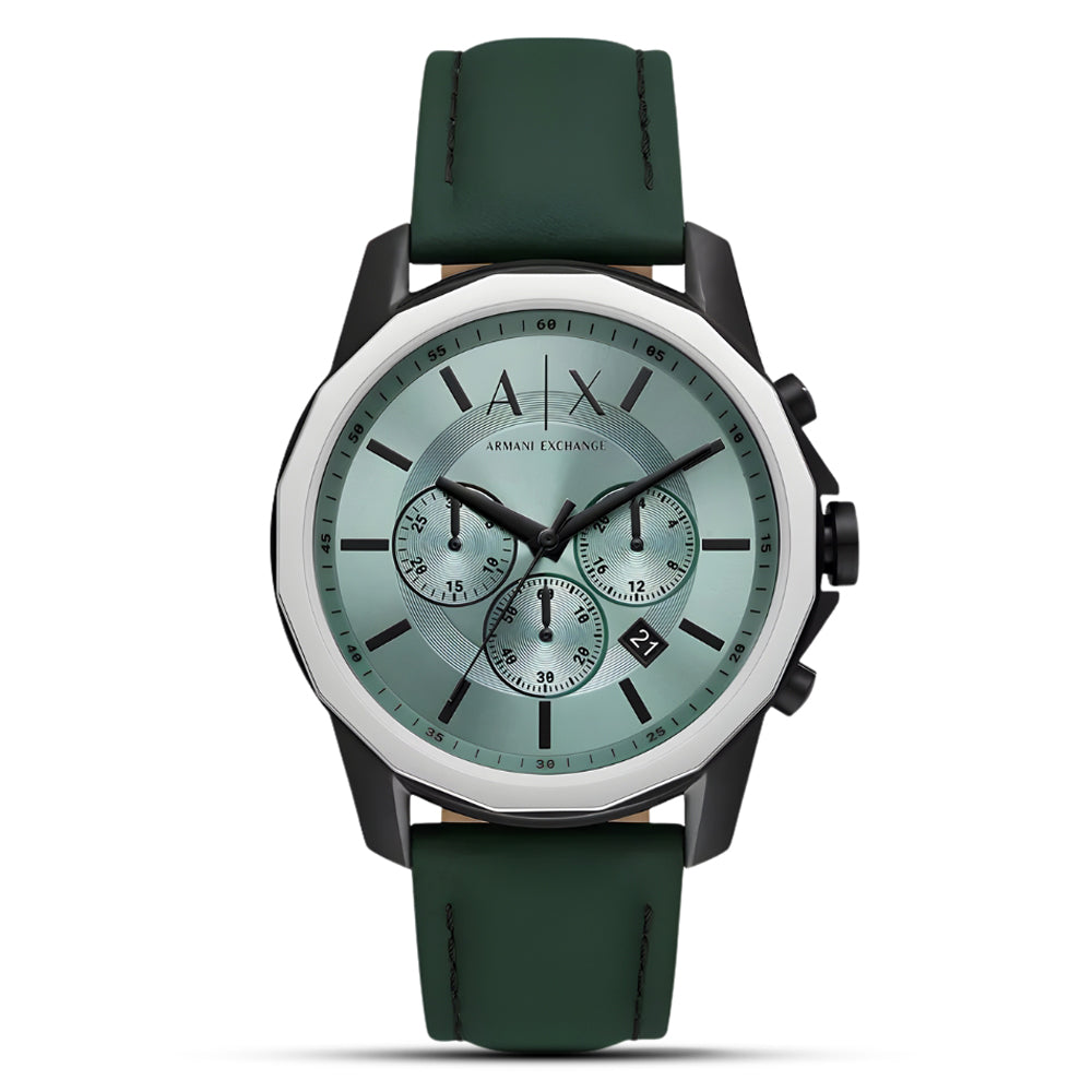 Armani Exchange Green Dial Leather Strap Men's Watch AX1725