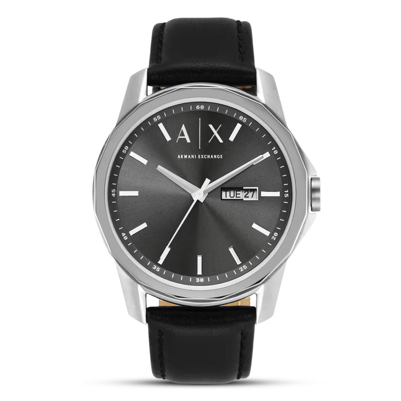 Armani Exchange Grey Dial Leather Strap Men's Watch | AX1735