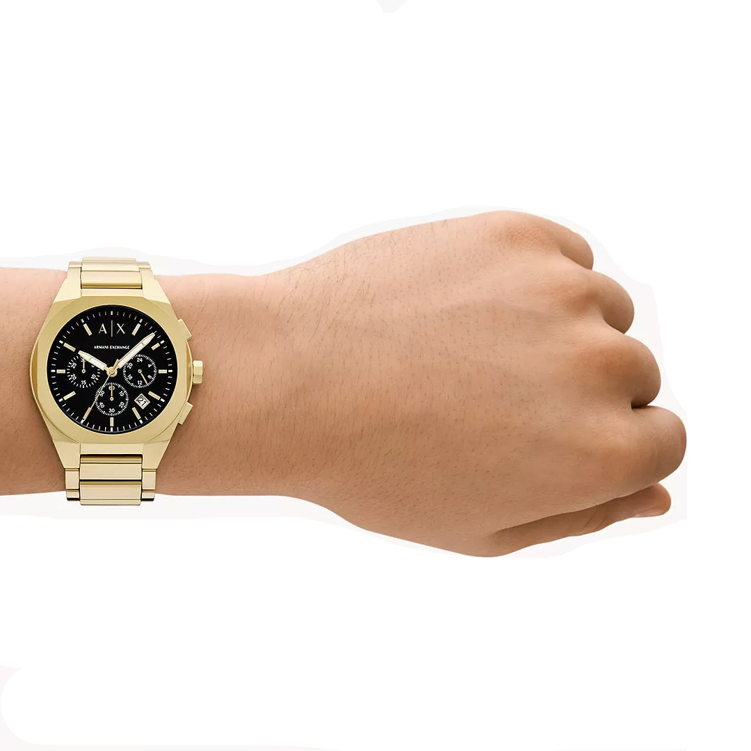 Armani Exchange Chrono Gold Tone Black Dial Watch | AX4180