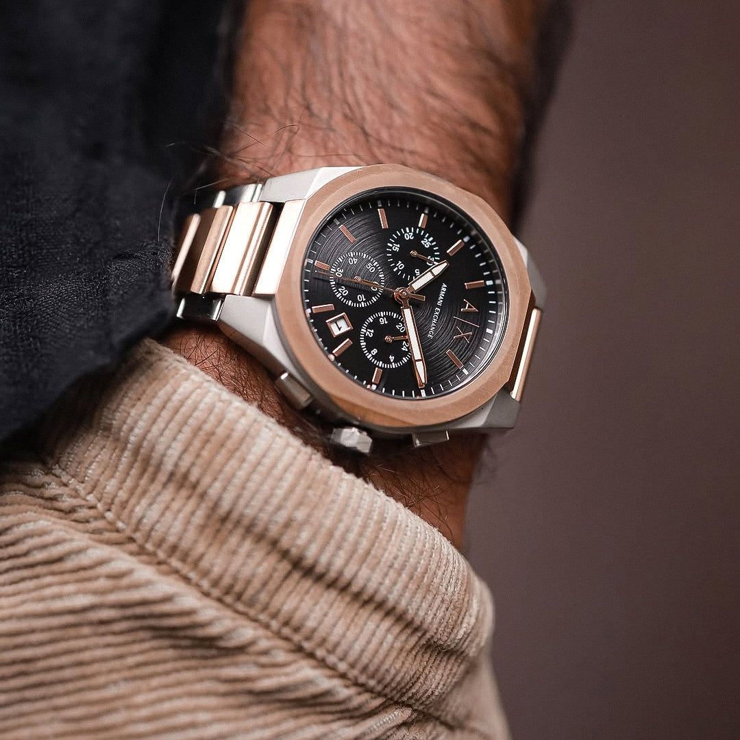 ARMANI EXCHANGE 腕時計 Armani Exchange Chrono Dual Tone Black Dial Men's Watch | AX4181