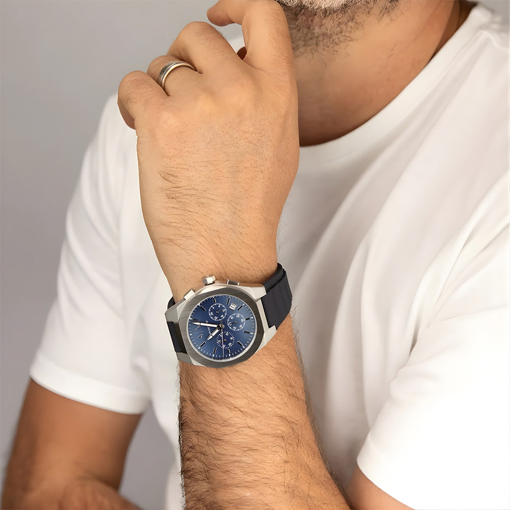 Armani Exchange Rafael Blue Silicone Strap Blue Dial Men's Watch AX4185