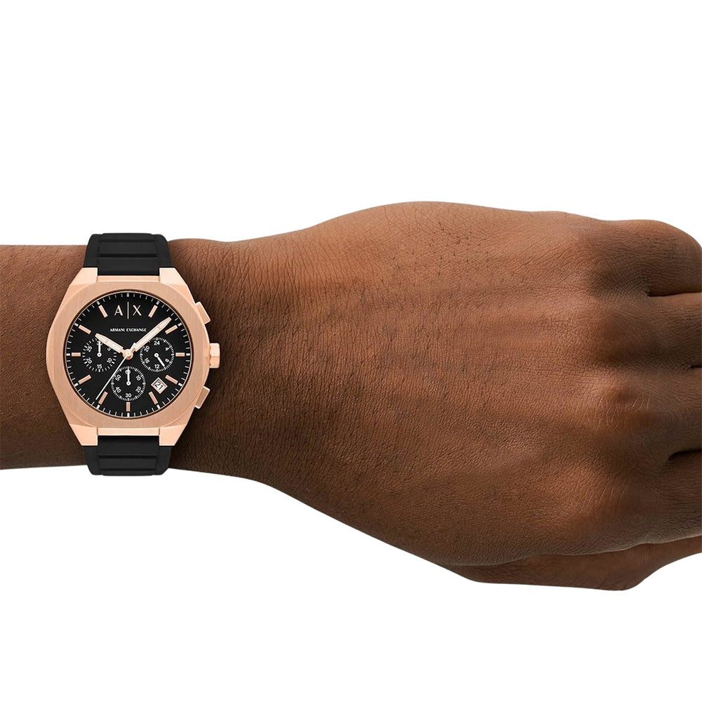 Armani Exchange Sync Chronograph Black Silicone Strap Watch AX4190