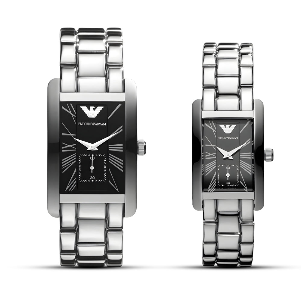 Emporio Armani Black Dial Couple Watch | AR0156 & AR0157