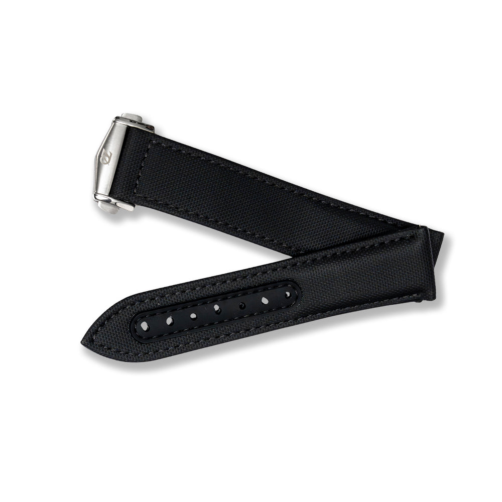 Zeyron 22mm Premium Black Sailcloth Butterfly Clasp Strap 