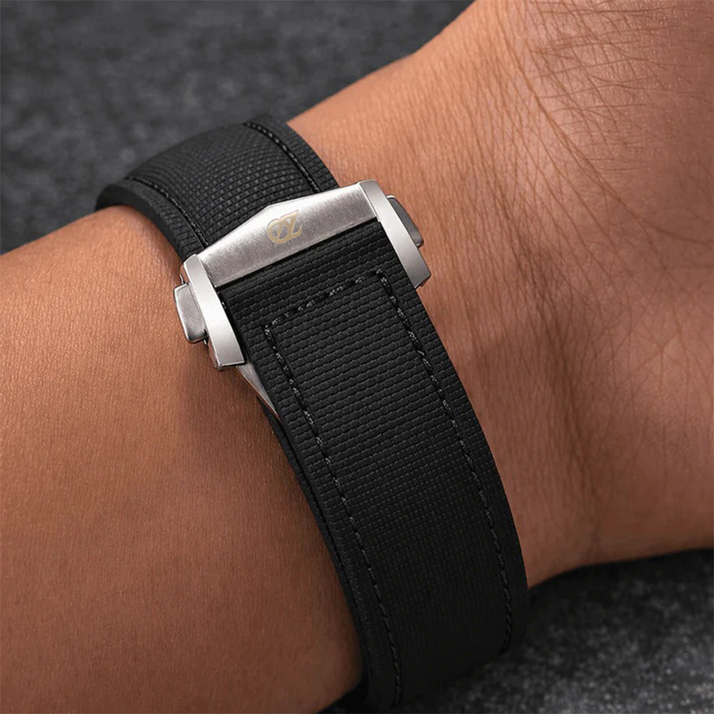 Zeyron 22mm Premium Black Sailcloth Butterfly Clasp Strap 
