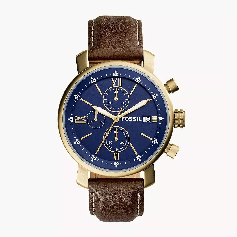 Rhett Blue Fossil Rhett Chronograph Blue Dial Brown Leather Men's Watch| BQ2099