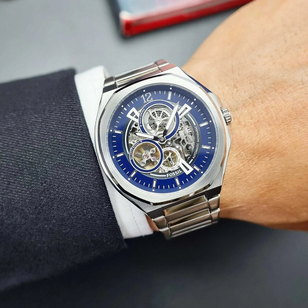 Fossil Evanston Automatic Blue Skeleton Dial Men's Watch | BQ2620