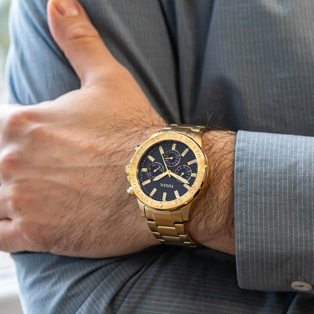 Fossil Bannon Multifunction Gold Tone Dark Blue Dial Watch| BQ2706