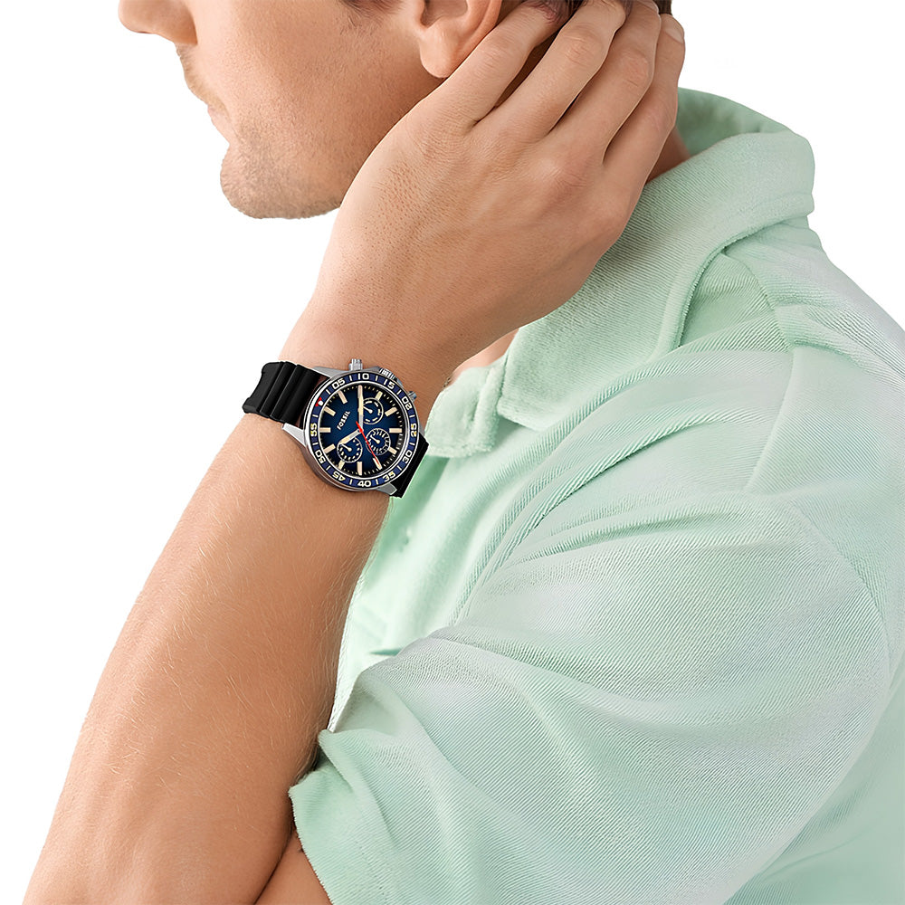 Fossil Bannon Smokey Blue Dial Silicon Strap Men's Watch  | BQ2772