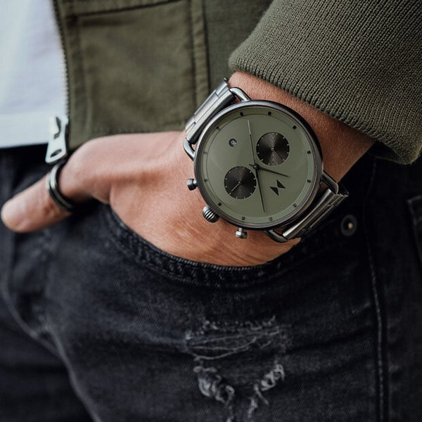 MVMT Blacktop Green Dial Gunmetal Strap Watch BT01-OLGU