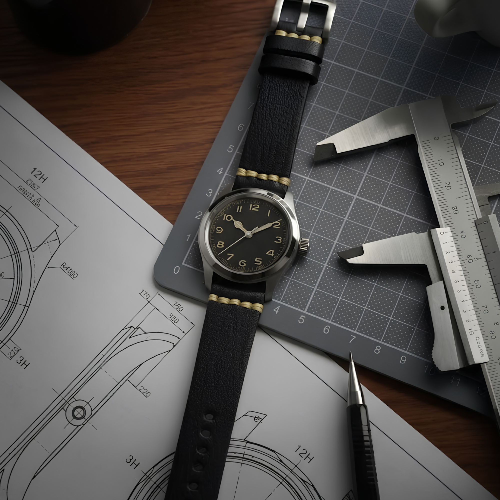 Cavern 22mm Coconut Texture Black Leather Strap