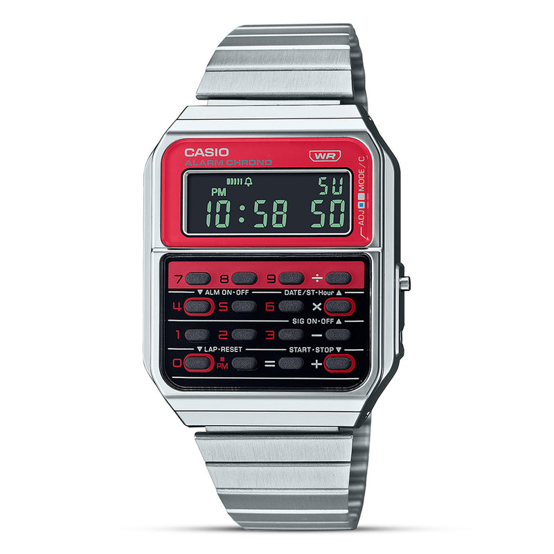 Casio Vintage 70's Style Digital Calculator Red Dial Unisex Watch | CA-500WE-4BDF