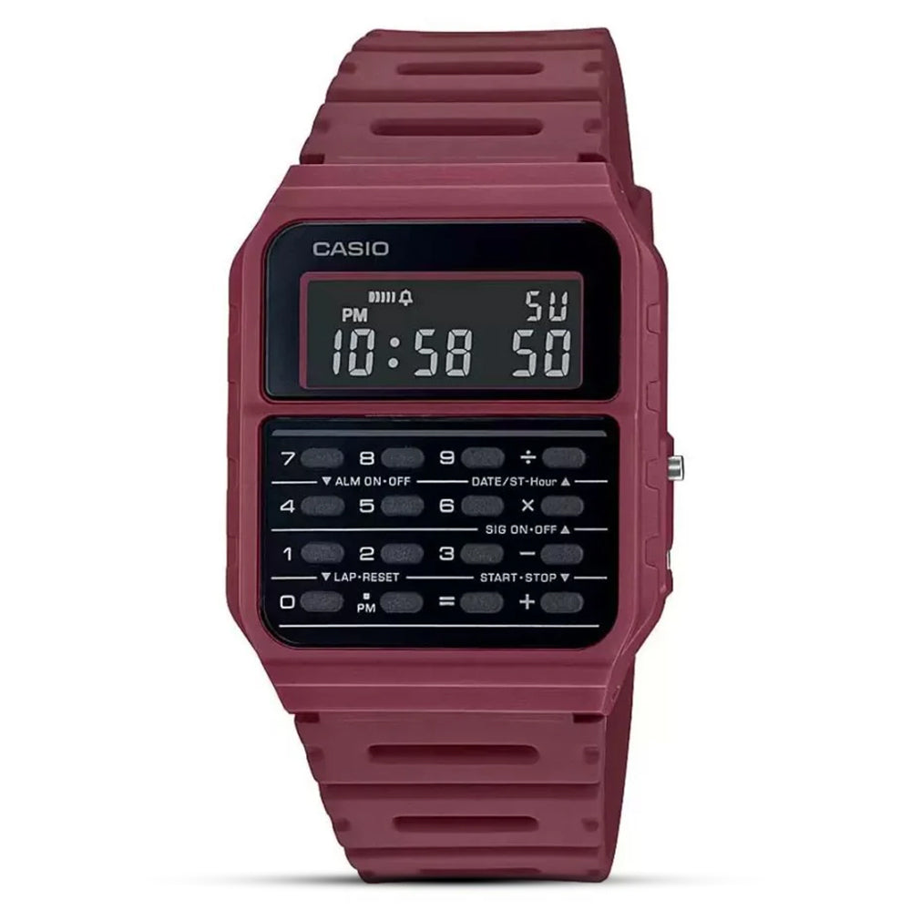 Casio Vintage Maroon Digital Calculator Watch CA-53WF-4BDF