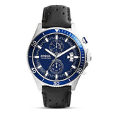 Fossil Wakefield Blue Dial Black Leather Men's Watch| CH2945