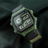 CASIO ARMY GREEN NYLON DIGITAL MEN'S WATCH| AE-1200WHB-3BVDF