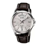 CASIO ENTICER Brown Leather White Dial Men's Watch| MTP-1381L-7AVDF