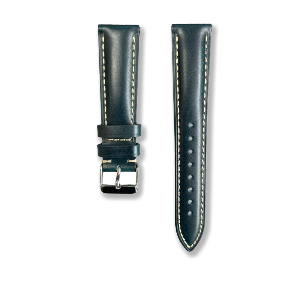  Cavern 20mm Plain Dark Green Leather White Stitching Strap 