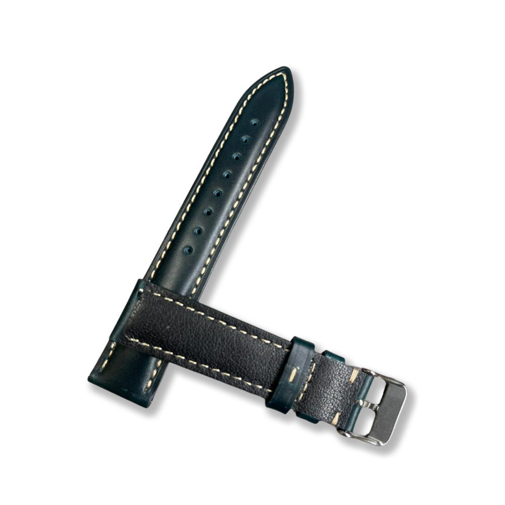 Cavern 20mm Plain Dark Green Leather White Stitching Strap 