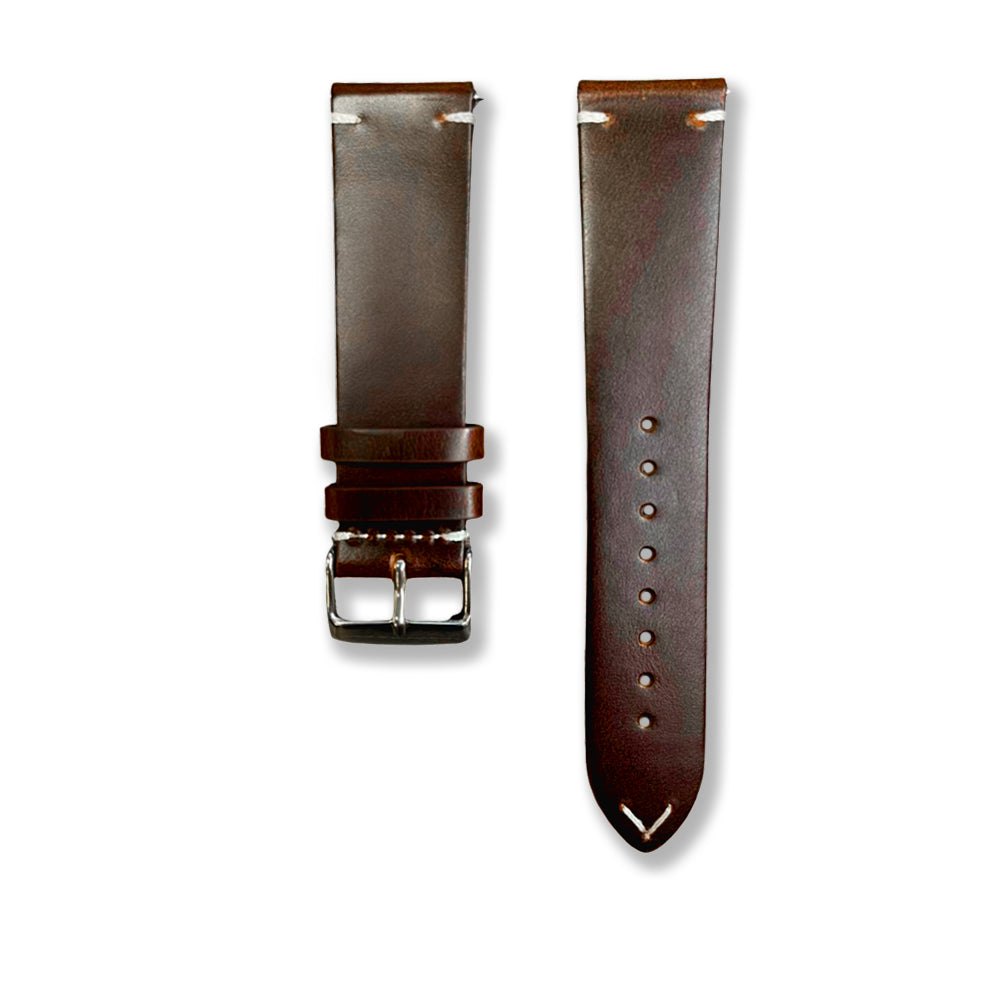 Cavern 22mm Dark Brown Full Grain Stitched Leather Strap