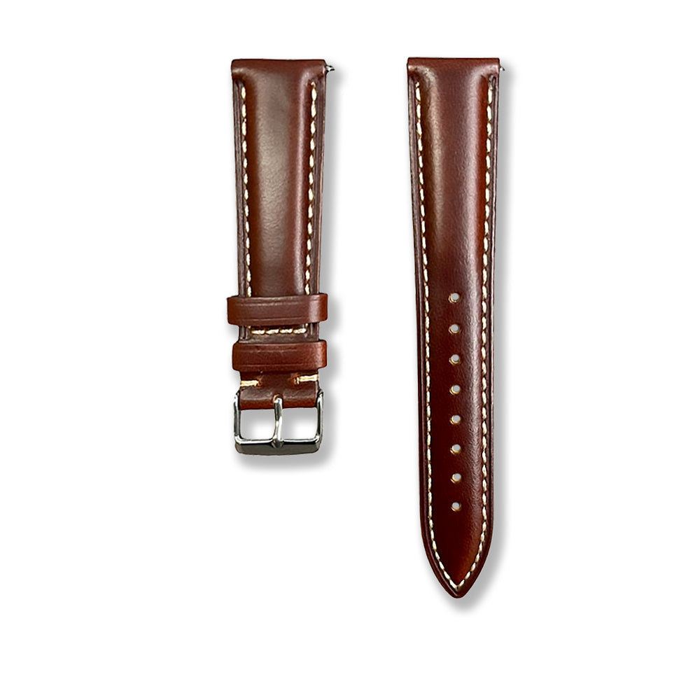 Cavern 22mm Plain Brown Leather White Stitching Strap 