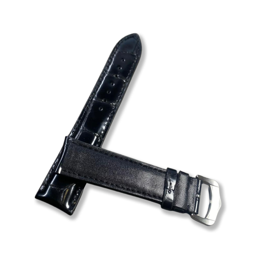 Cavern Crocodile Textured Glossy Black Leather Watch Strap | 20MM
