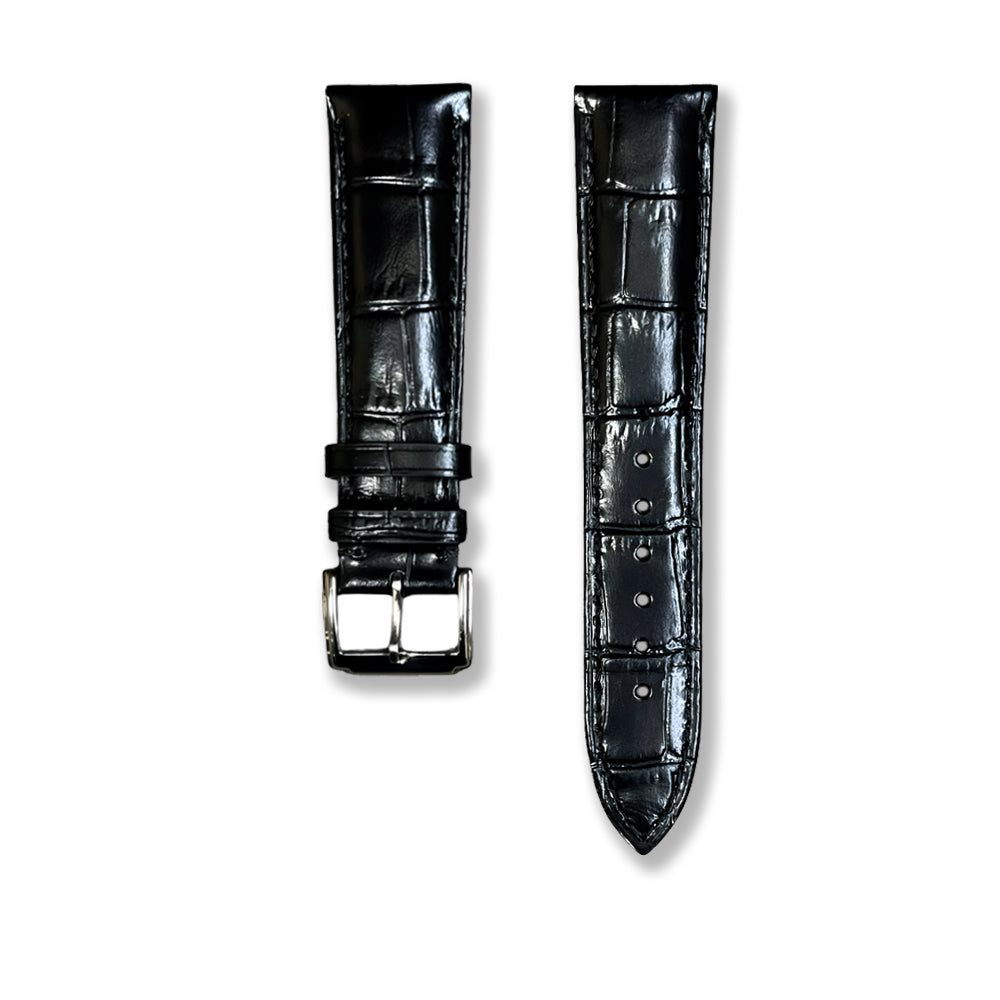 Cavern 20mm/22mm Crocodile Textured Black Leather Strap