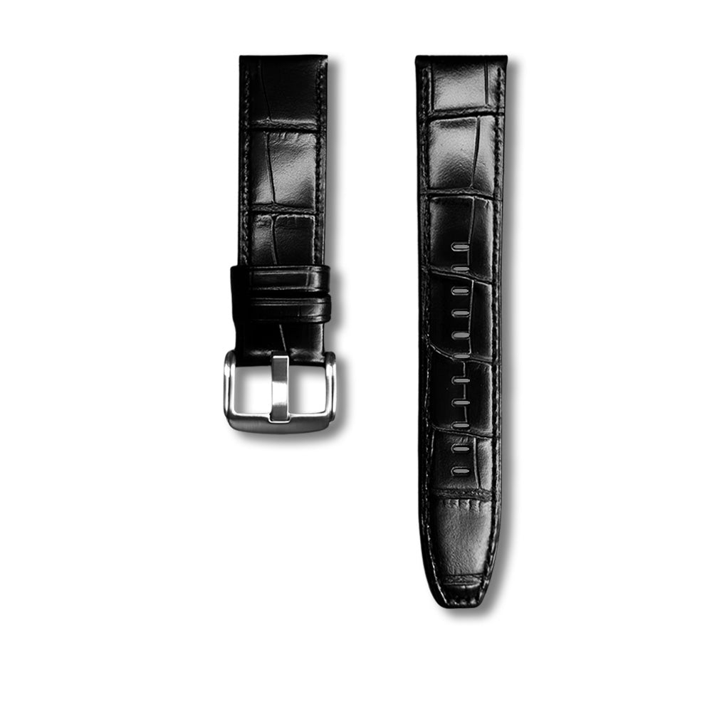Cavern Premium 22mm Black Crocodile Textured Leather Strap