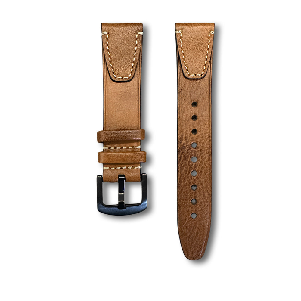 Cavern Premium 20mm Brown Double Stitched Leather Strap