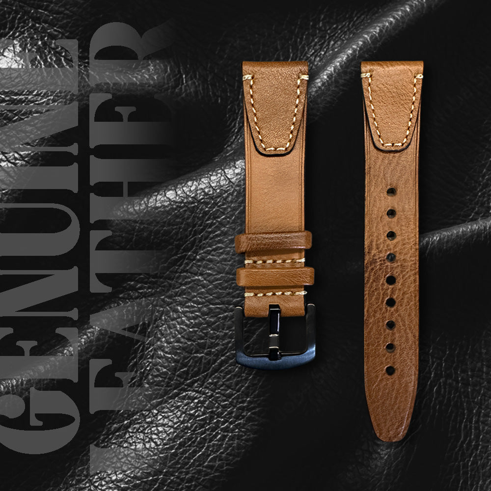 Cavern Premium 20mm Brown Double Stitched Leather Strap