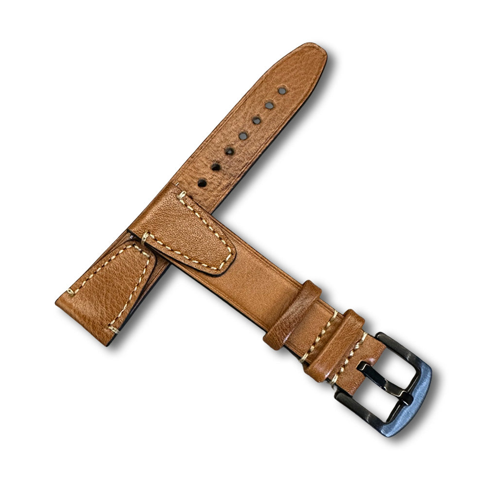 Cavern Premium 20mm Brown Double Stitched Leather Strap