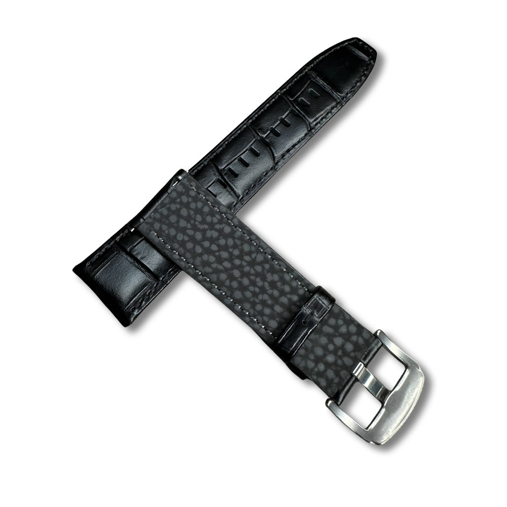 Cavern Premium 22mm Black Crocodile Textured Leather Strap