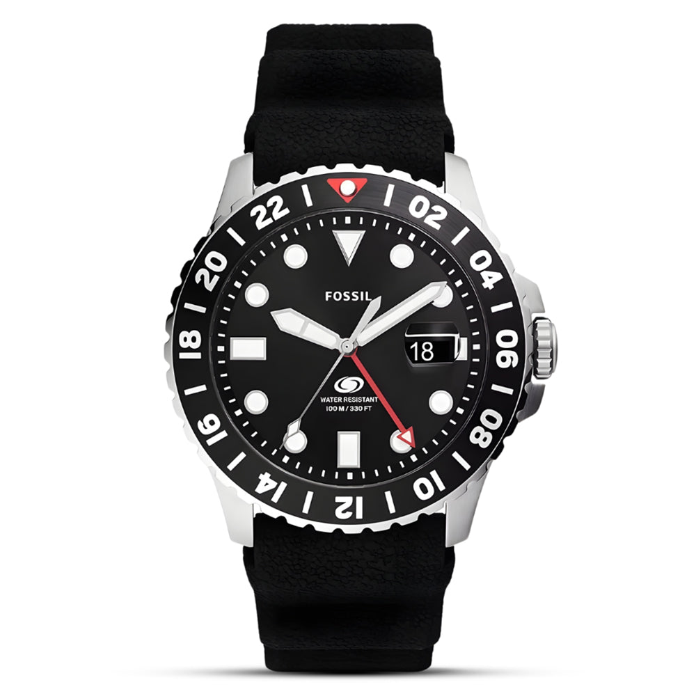 Fossil GMT Black Silicone Strap Men's Watch FS6036
