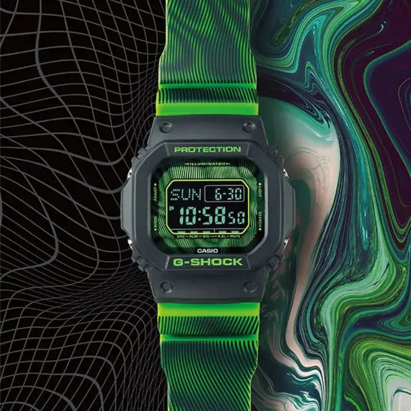 Casio G-Shock "Time Distortion" Green Strap Digital Watch DW-D5600TD-3DR