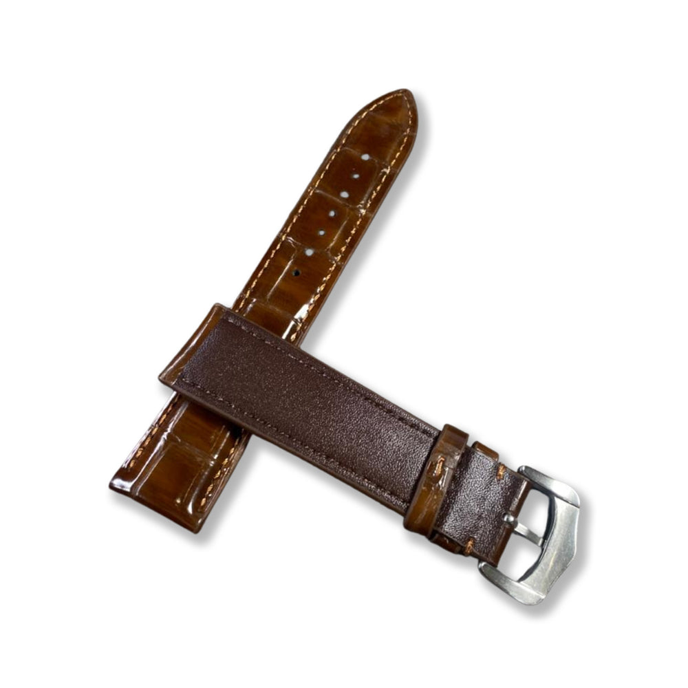 Cavern Crocodile Textured Dark Brown Leather Watch Strap | 22MM