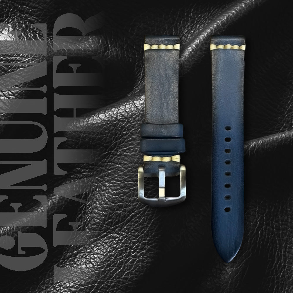 Cavern 22mm Coconut Texture Blue Leather Strap 