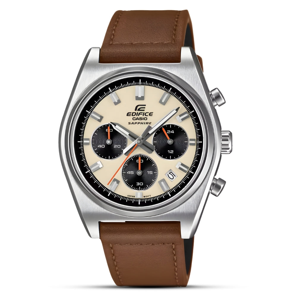 Casio Edifice Brown Leather Beige Dial Men's Watch EFB-730L-7AVUDF