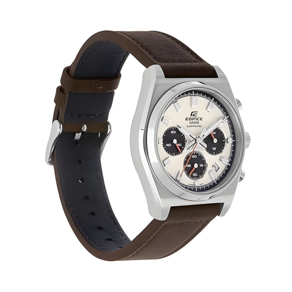 Casio Edifice Brown Leather Beige Dial Men's Watch EFB-730L-7AVUDF