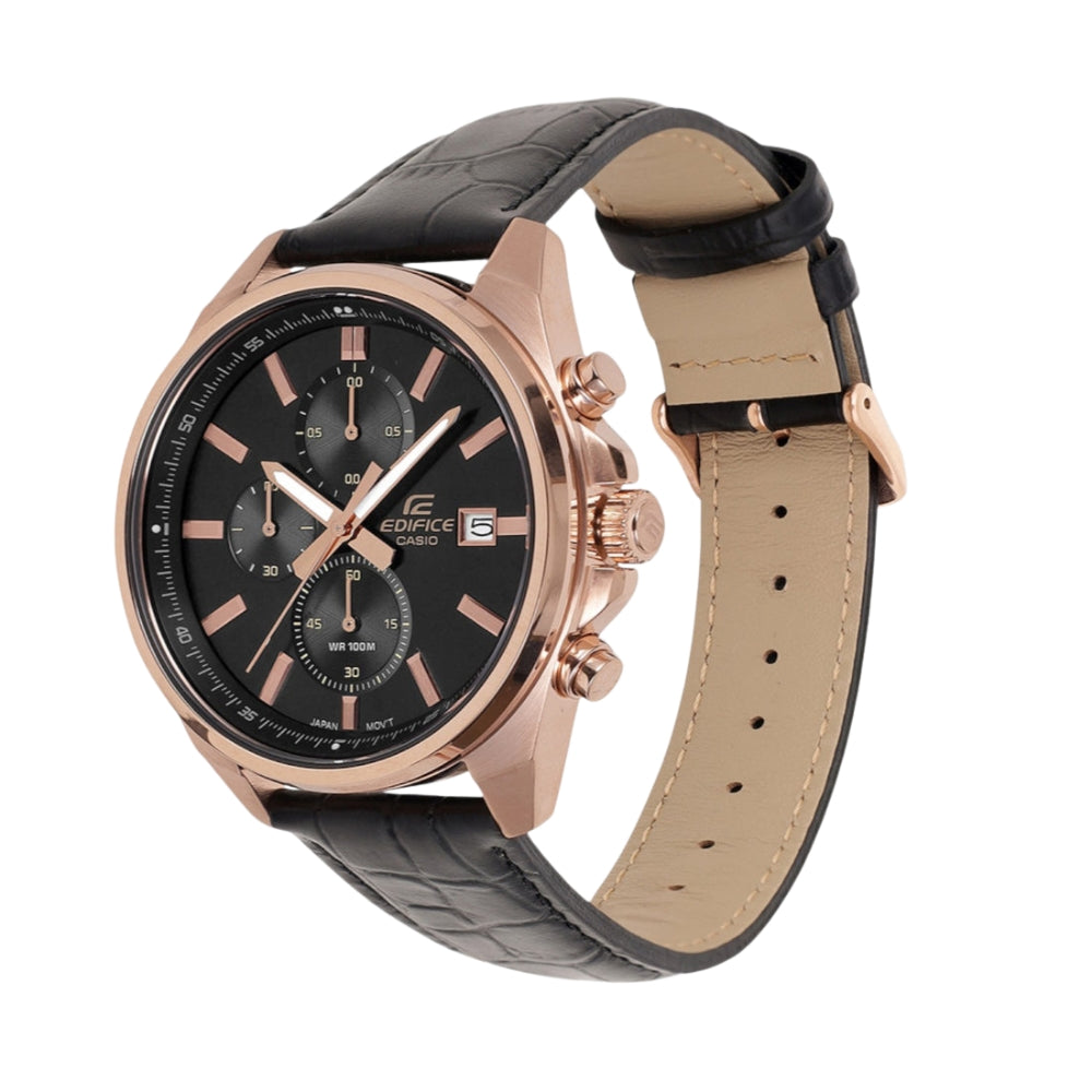 Casio Edifice Black Leather Strap Men's Watch | EFV-610ECL-1AUDF