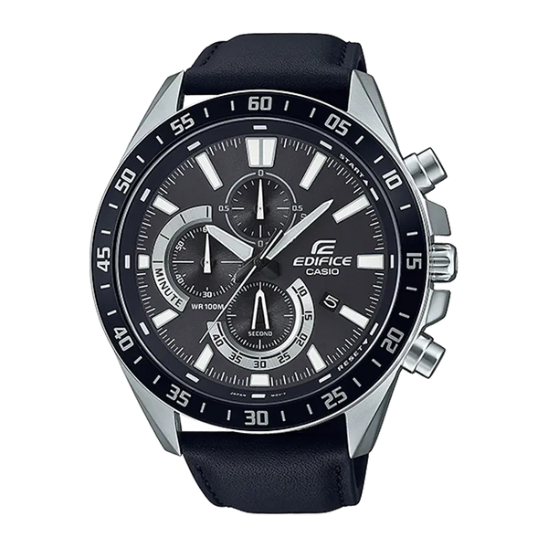 Edifice casio best sale leather watch