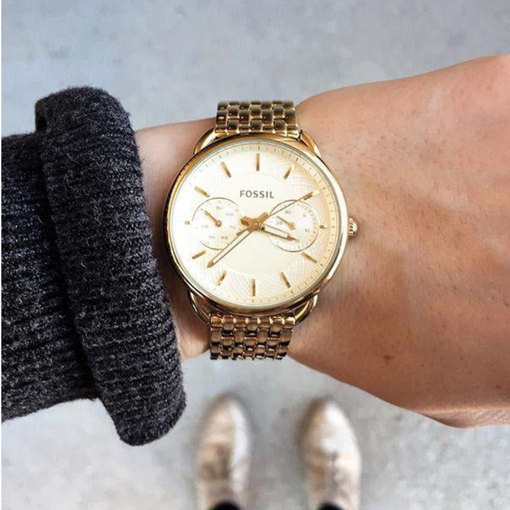 Fossil Tailor Gold Tone Champagne Dial Ladies  Watch ES3714