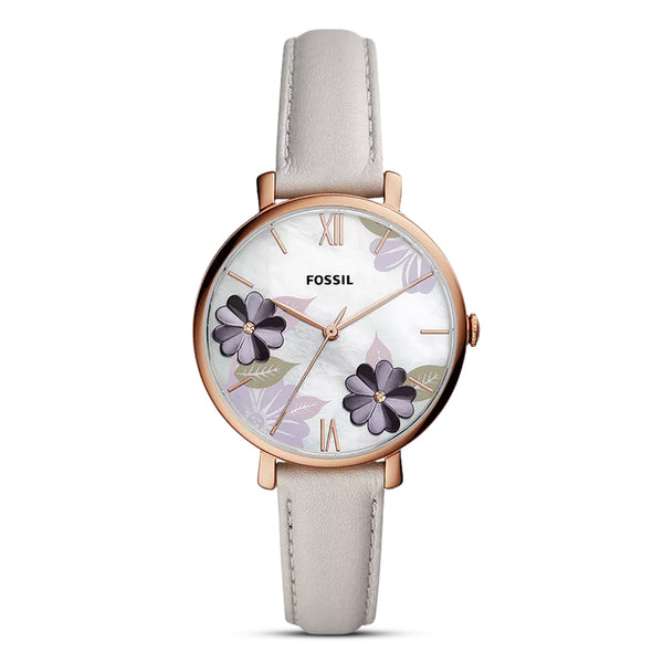 Fossil Jacqueline White Floral Dial Leather Strap Ladies Watch | ES4672