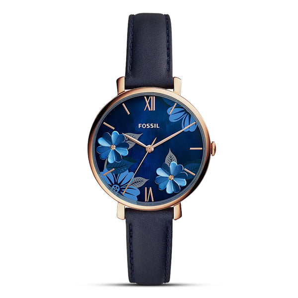 Fossil Jacqueline Blue Dial Navy Leather Strap Ladies Watch | ES4673