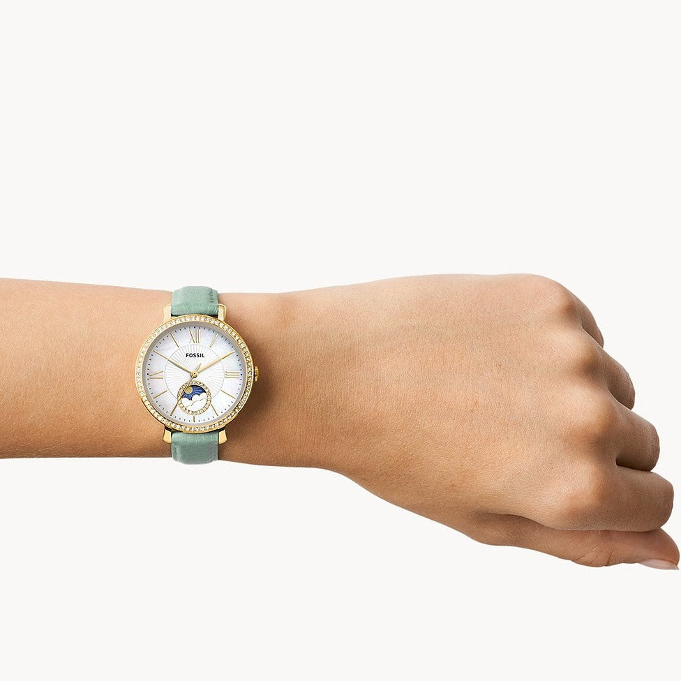 Fossil Jacqueline Sun Moon Green Leather Women's Watch| ES5168