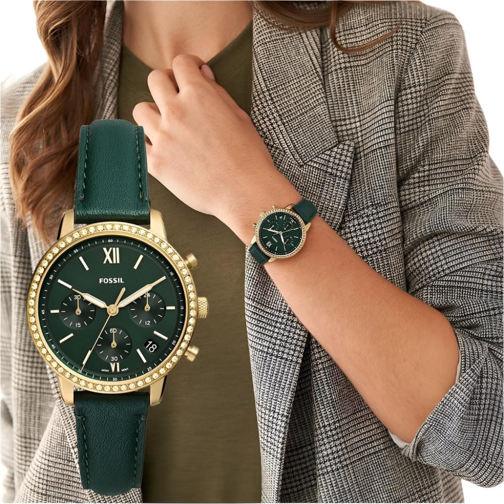 Fossil Neutra Chronograph Green Leather Strap Ladies Watch ES5239