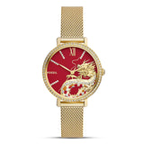 Fossil Jacqueline Red Dial Gold Tone Mesh Strap Watch | ES5316