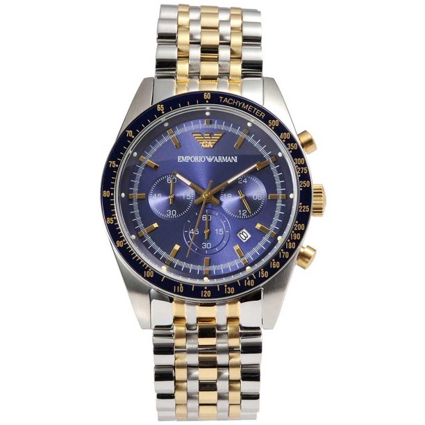 Emporio Armani Tazio Blue Dial Two Tone Men's Watch | AR6088